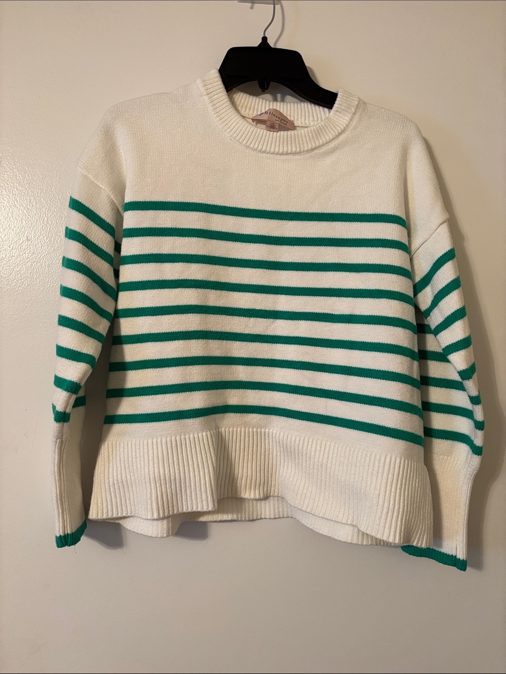 Philosophy Cream Crewneck Sweater with Green Stripes